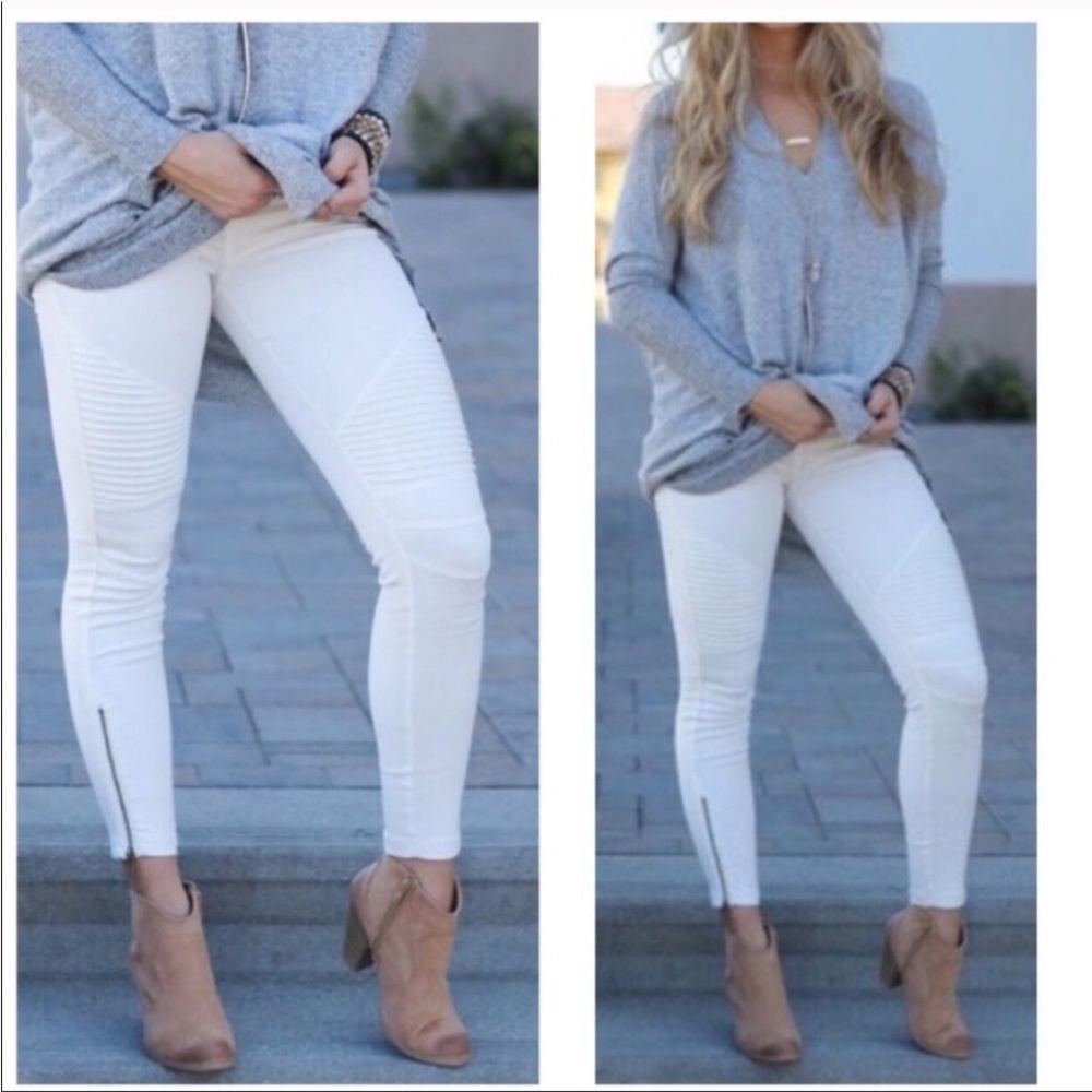 New Mix White Leggings with Zipper Detail